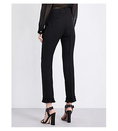 Shop Gucci Frilled-hem Silk And Wool-blend Trousers In Black