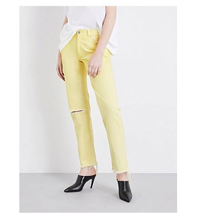 Shop Alyx Distressed Straight Mid-rise Jeans In Yellow