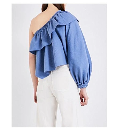 Shop Rachel Comey Georgia One-shoulder Cotton-blend Top In Azure