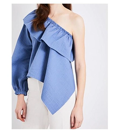 Shop Rachel Comey Georgia One-shoulder Cotton-blend Top In Azure