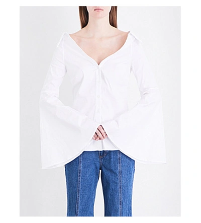 Shop Caroline Constas Persephone Off-the-shoulder Stretch-cotton Top In White