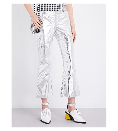 Marques' Almeida Kick-flare Cropped Metallic Trousers In Silver