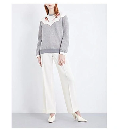 Shop Stella Mccartney Bird-embroidered Cotton-jersey Sweatshirt In Grey