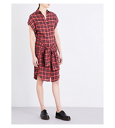 R13 Checked Knitted Wrap Dress In Red