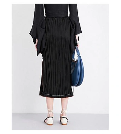 Shop Loewe Crinkle-texture Satin Skirt In Black