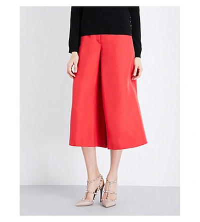Valentino Cropped Silk-twill Trousers In Red