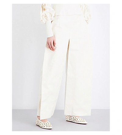 Jacquemus Wide-leg High-rise Cotton Trousers In Ecru