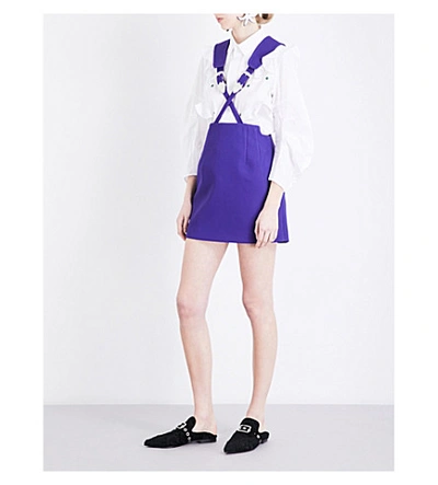 Toga Leather-trim Straps Twill Mini Skirt In Purple