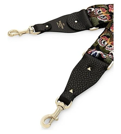Shop Valentino Embroidered Butterfly Bag Strap In Khaki Multi