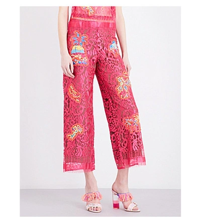 Peter Pilotto Embroidered-detail Wide-leg Lace Trousers In Fuchsia