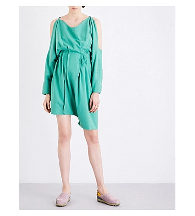 Eckhaus Latta Noil Silk-crepe Mini Dress In Green