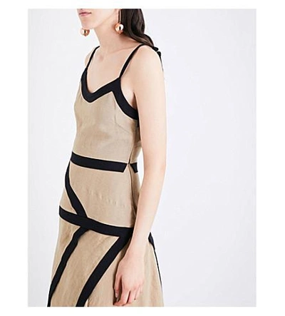 Shop Jw Anderson Contrast Linen Midi Dress In Taupe