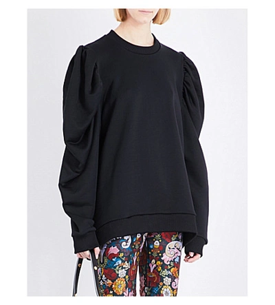 Marques' Almeida Puff-sleeve Cotton-blend Sweatshirt In Black