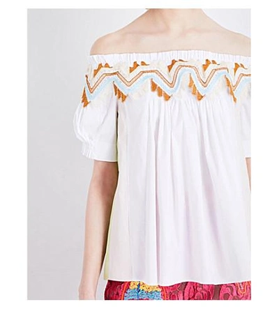 Shop Peter Pilotto Off-the-shoulder Contrast Panel Cotton-blend Top In White