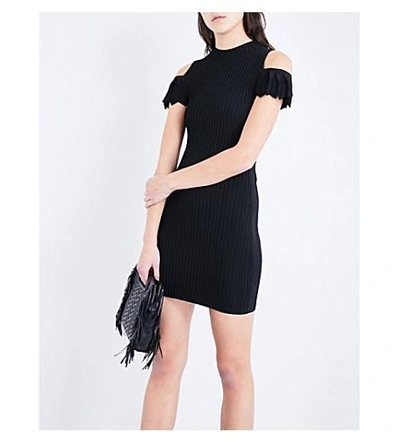 Shop Maje Roxane Knitted Cold-shoulder Dress In Black