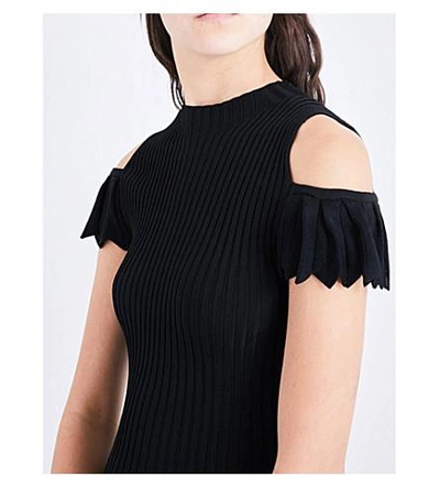 Shop Maje Roxane Knitted Cold-shoulder Dress In Black
