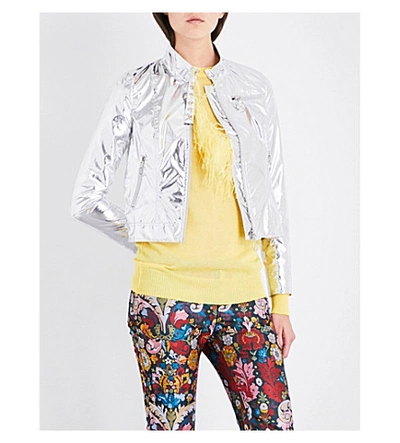 Marques' Almeida Foiled Cropped Biker Jacket In Silver