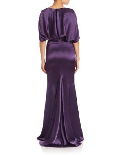 Shop Talbot Runhof Ruched Satin Gown In Galapagos
