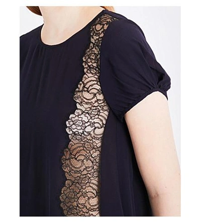 Shop Claudie Pierlot Bento Crepe And Floral-lace Top In Marine