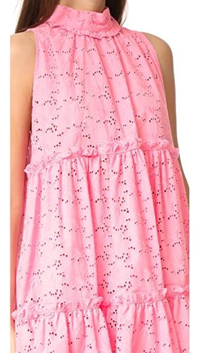 Shop Lisa Marie Fernandez Mini Ruffle Tier Dress In Pink Eyelet