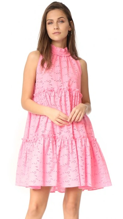 Shop Lisa Marie Fernandez Mini Ruffle Tier Dress In Pink Eyelet
