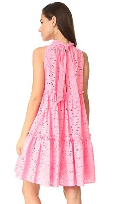 Shop Lisa Marie Fernandez Mini Ruffle Tier Dress In Pink Eyelet