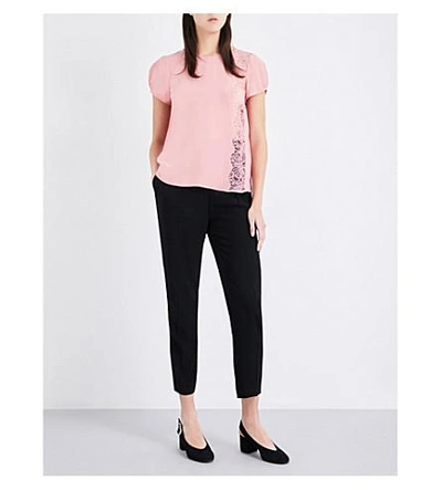 Shop Claudie Pierlot Bento Crepe And Floral-lace Top In Blush