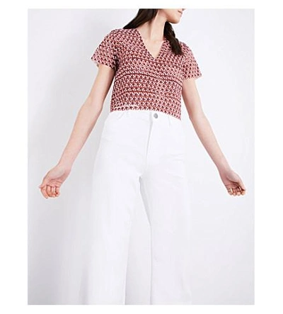 Shop Maje Lezabel Cropped Semi-sheer Woven Top In Imprime