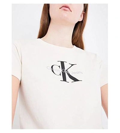 Shop Calvin Klein Logo-print Cotton-jersey T-shirt In White