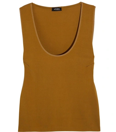 Shop Atlein Brown Topstiched Jersey Tank
