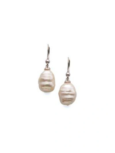 Shop Majorica Women's 12mm White Baroque Man-made Pearl Drop Earrings