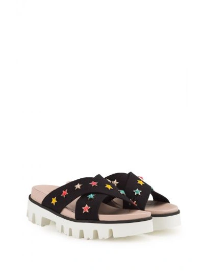 Red Valentino Star Embroidered Sandals In Nero