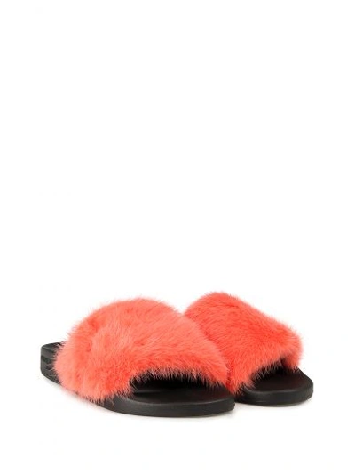 Shop Givenchy Mink-fur And Rubber Slides In Rosa