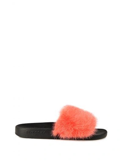Shop Givenchy Mink-fur And Rubber Slides In Rosa