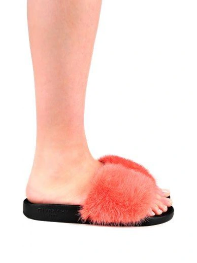 Shop Givenchy Mink-fur And Rubber Slides In Rosa