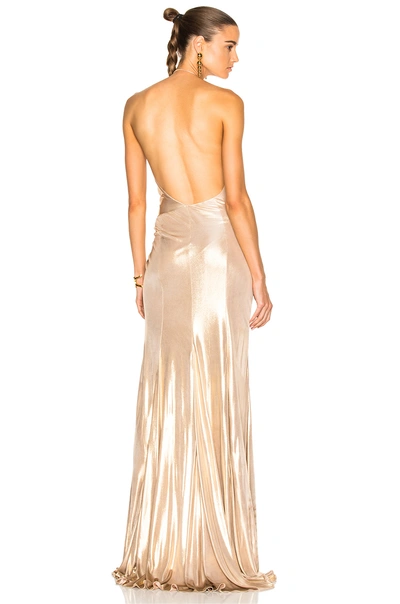 Alexandre Vauthier Jersey Crossover Halter Gown In Gold