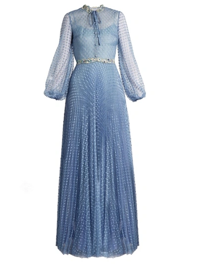Luisa Beccaria Long-sleeved Point D'esprit Tulle Gown In Light Blue