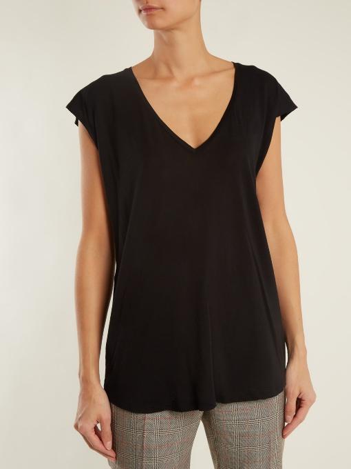 Frame V-neck Cotton-jersey T-shirt In Black | ModeSens