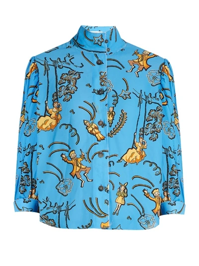 Loewe Printed High-neck Blouse, Blue Pattern In Additional Details Will Be Added When The Item Arrives In Stock