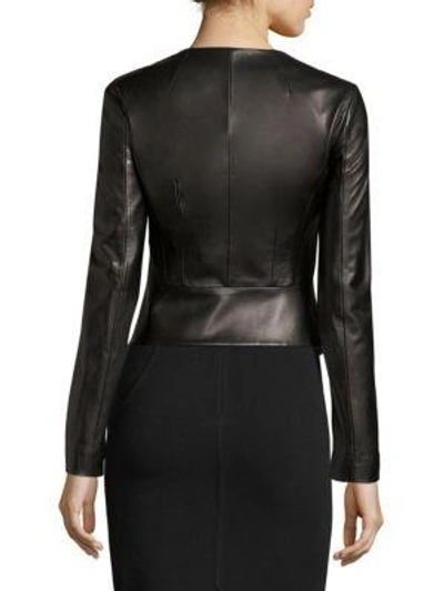 Shop Michael Kors Leather Peplum Jacket In Black