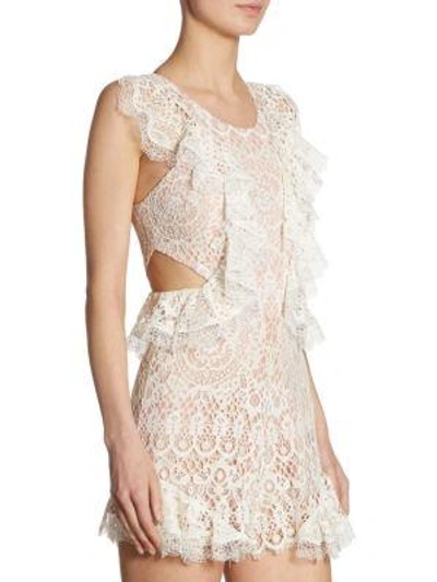 Shop Alexis Bar Lace Ruffle Side Cutout Romper In Ivory/lavender