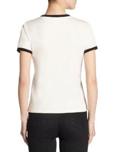 Shop Alice And Olivia Robin Embroidered Cotton Tee In White Black