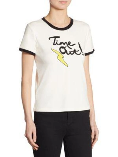 Shop Alice And Olivia Robin Embroidered Cotton Tee In White Black