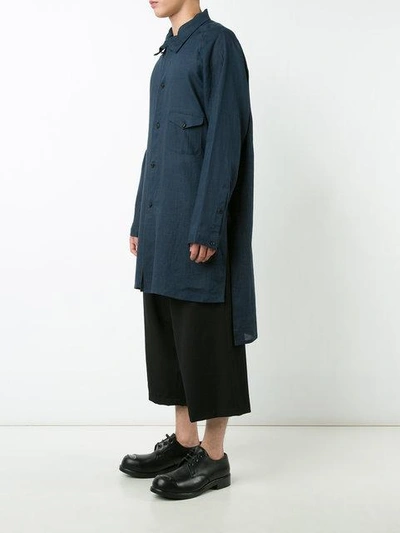 Shop Yohji Yamamoto Long Shirt Jacket - Blue