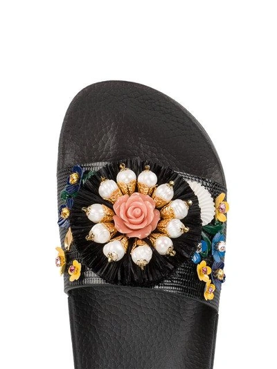 Shop Dolce & Gabbana Floral Embellished Pool Slides In 80999black