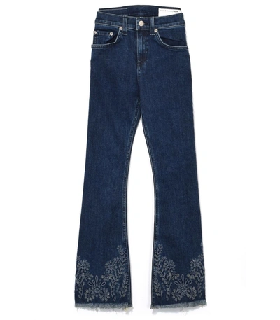 Shop Rag & Bone Indigo Embroidery Crop Flare Jeans