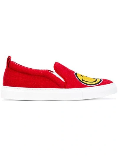 Shop Joshua Sanders Smiley Face Slip On Sneakers - Red