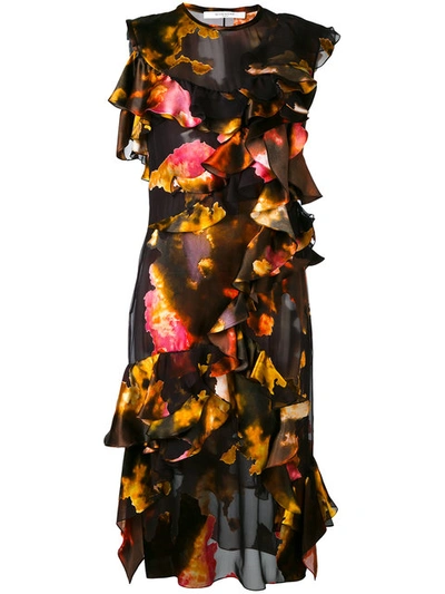 Givenchy Ruffled Printed Devoré Satin And Silk-chiffon Dress In Multi