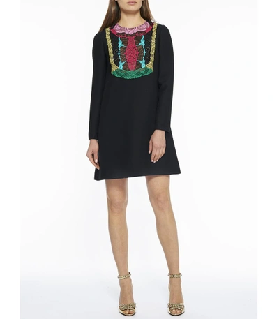 Shop Valentino Black Long-sleeve Laced Bib Dress