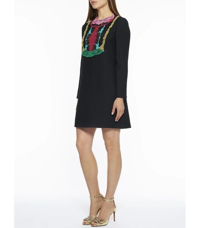 Shop Valentino Black Long-sleeve Laced Bib Dress